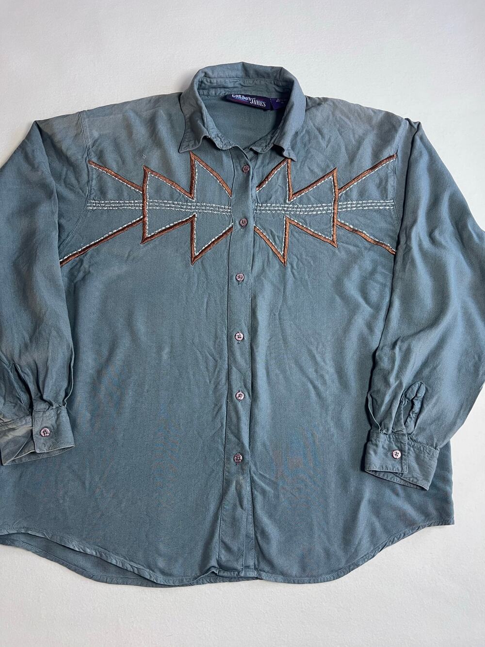 Vintage Gordon James Mens XL Western Shirt Rayon Embroidered Rodeo Cowboy 90s
